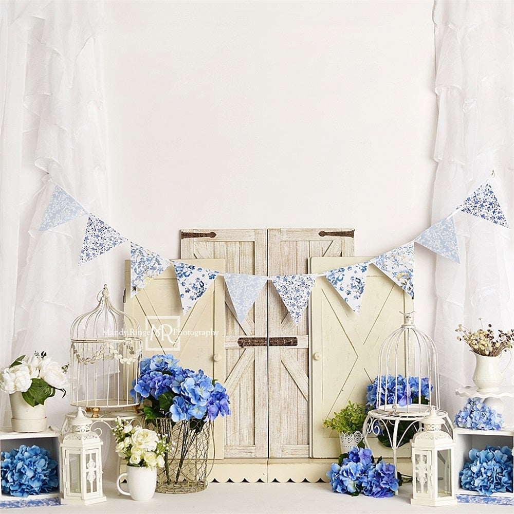 Kate Rustique Printemps Floral Bleu Chinoiseries Toile de fond conçue par Mandy Ringe - Kate Backdrop FR