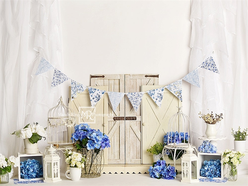 Kate Rustique Printemps Floral Bleu Chinoiseries Toile de fond conçue par Mandy Ringe - Kate Backdrop FR