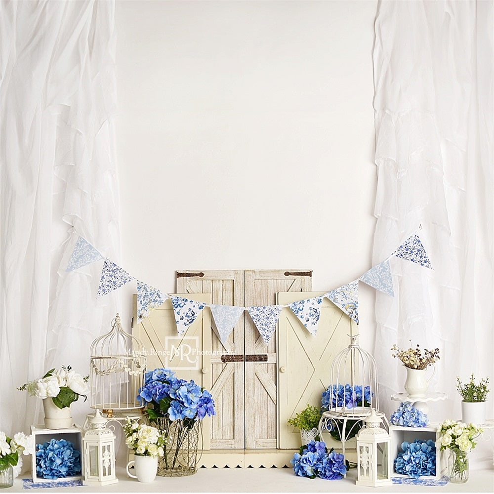 Kate Rustique Printemps Floral Bleu Chinoiseries Toile de fond conçue par Mandy Ringe - Kate Backdrop FR