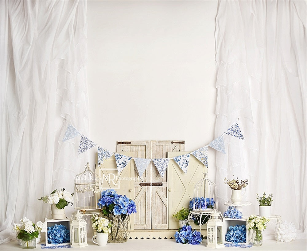 Kate Rustique Printemps Floral Bleu Chinoiseries Toile de fond conçue par Mandy Ringe - Kate Backdrop FR