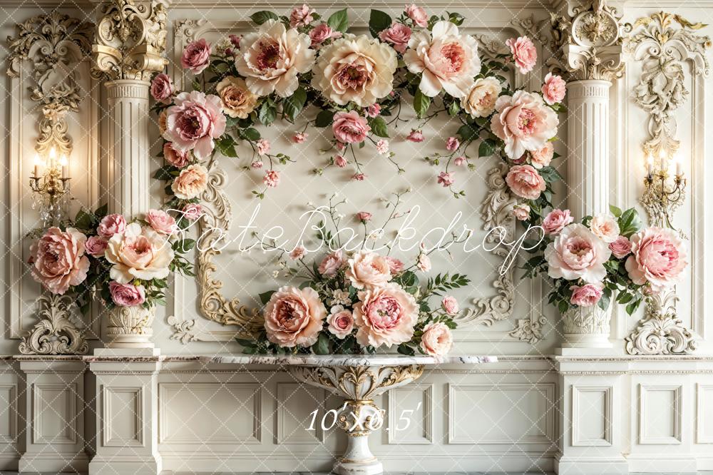 Kate Mariage Fleurs Mur Rétro Blanc Élégant Toile de fond conçue par Emetselch - Kate Backdrop FR