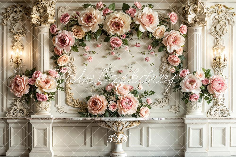 Kate Mariage Fleurs Mur Rétro Blanc Élégant Toile de fond conçue par Emetselch - Kate Backdrop FR