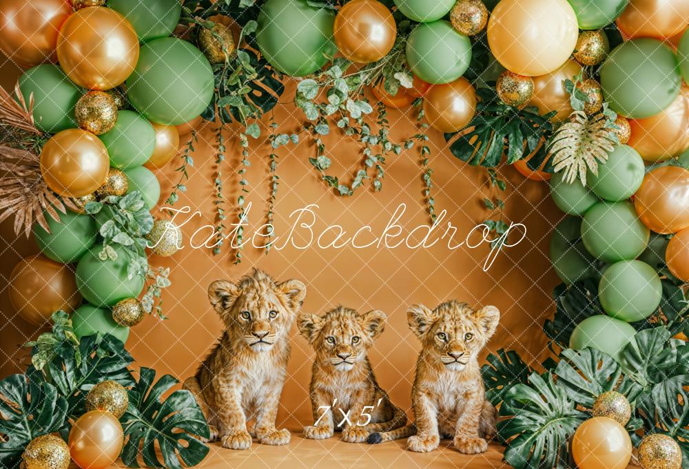 Kate Forêt Lion Arche de ballons Vert Doré Toile de fond conçue par Emetselch - Kate Backdrop FR