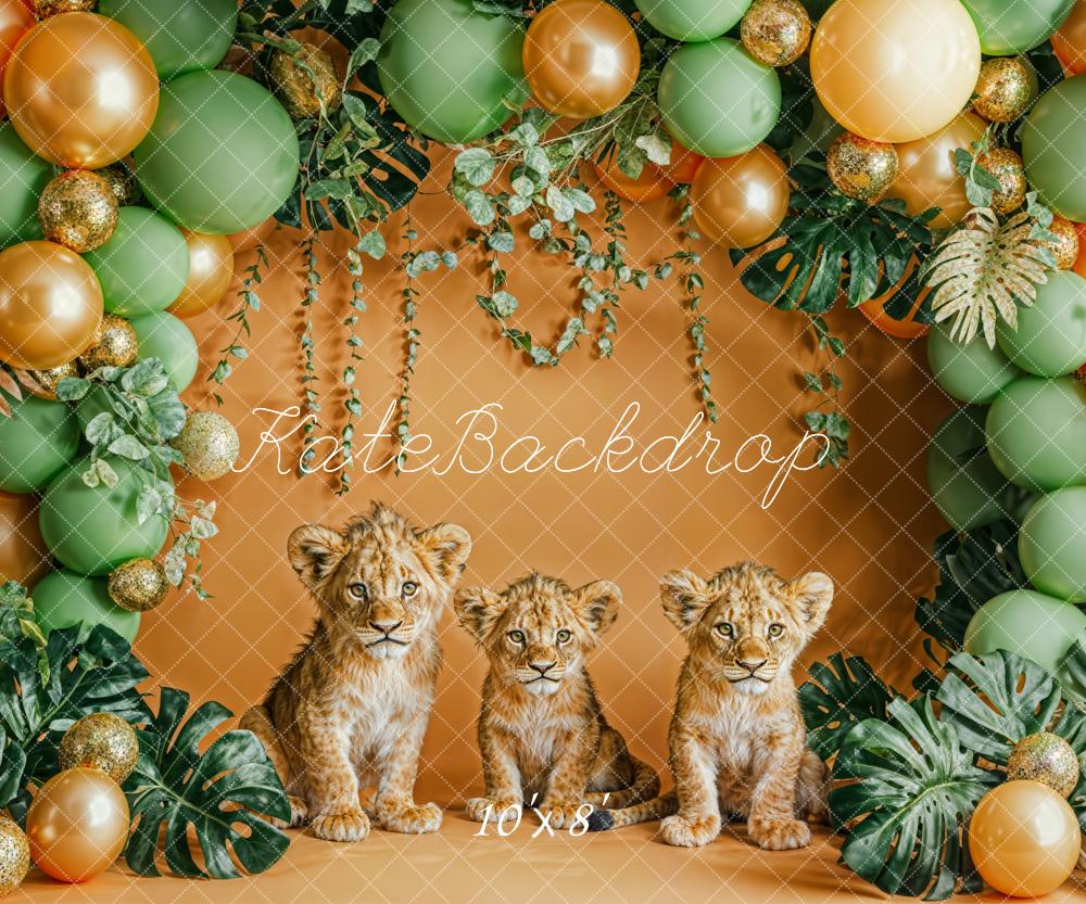 Kate Forêt Lion Arche de ballons Vert Doré Toile de fond conçue par Emetselch - Kate Backdrop FR