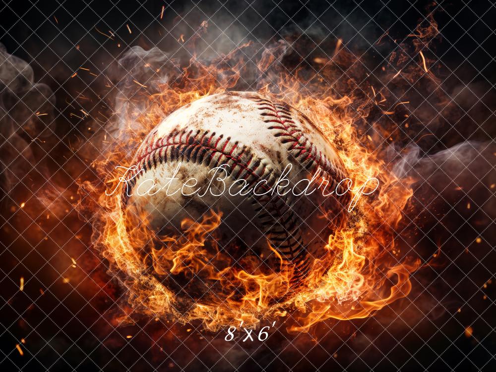 Kate Sport Feu Blanc Baseball brûlant Toile de fond conçue par Chain Photographie - Kate Backdrop FR