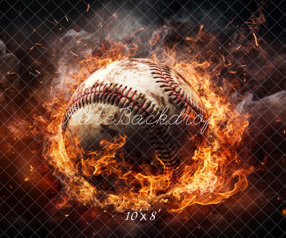 Kate Sport Feu Blanc Baseball brûlant Toile de fond conçue par Chain Photographie - Kate Backdrop FR