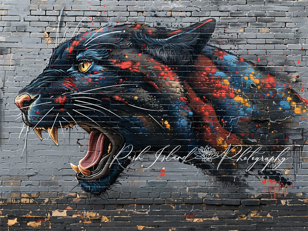 Kate Panthère noire Mur de briques Graffiti Toile de fond conçue par Laura Bybee - Kate Backdrop FR