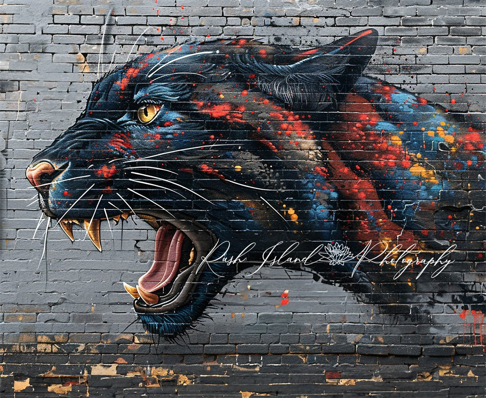 Kate Panthère noire Mur de briques Graffiti Toile de fond conçue par Laura Bybee - Kate Backdrop FR