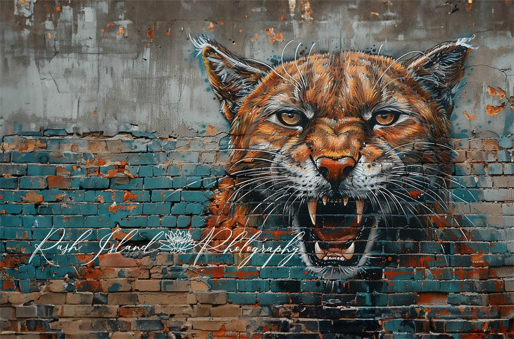 Kate Puma Mur de briques Graffiti Toile de fond conçue par Laura Bybee - Kate Backdrop FR