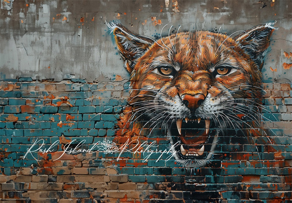 Kate Puma Mur de briques Graffiti Toile de fond conçue par Laura Bybee - Kate Backdrop FR
