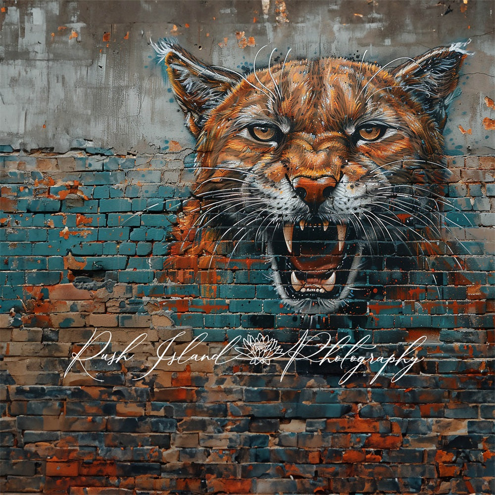 Kate Puma Mur de briques Graffiti Toile de fond conçue par Laura Bybee - Kate Backdrop FR