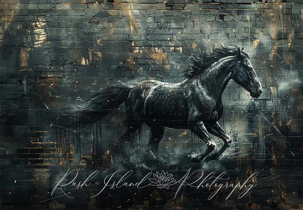 Kate Cheval courant Mur de briques Graffiti Toile de fond conçue par Laura Bybee - Kate Backdrop FR