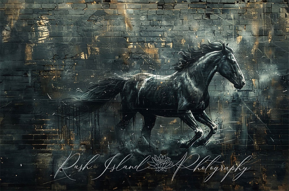 Kate Cheval courant Mur de briques Graffiti Toile de fond conçue par Laura Bybee - Kate Backdrop FR