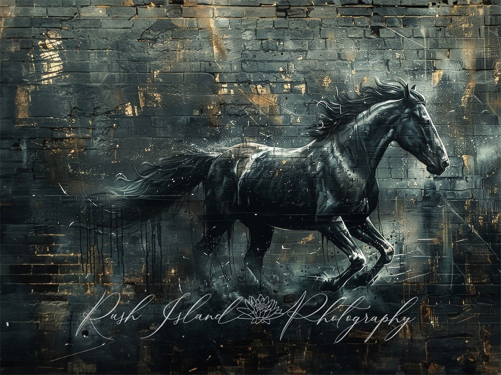 Kate Cheval courant Mur de briques Graffiti Toile de fond conçue par Laura Bybee - Kate Backdrop FR