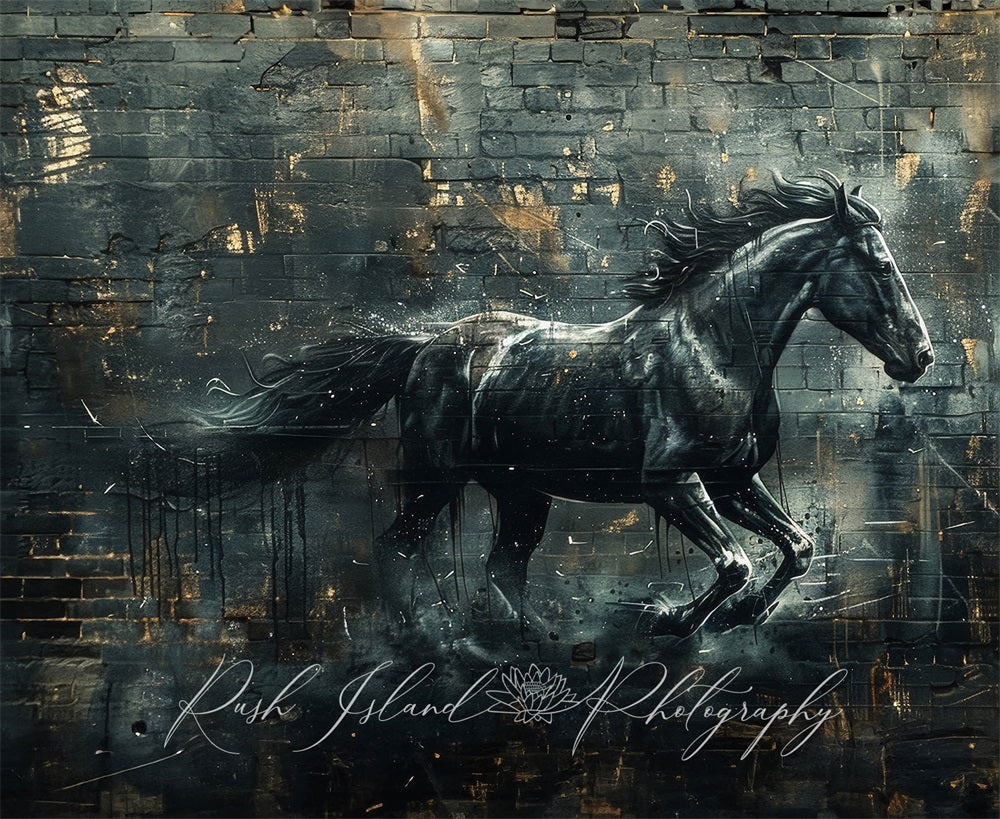 Kate Cheval courant Mur de briques Graffiti Toile de fond conçue par Laura Bybee - Kate Backdrop FR