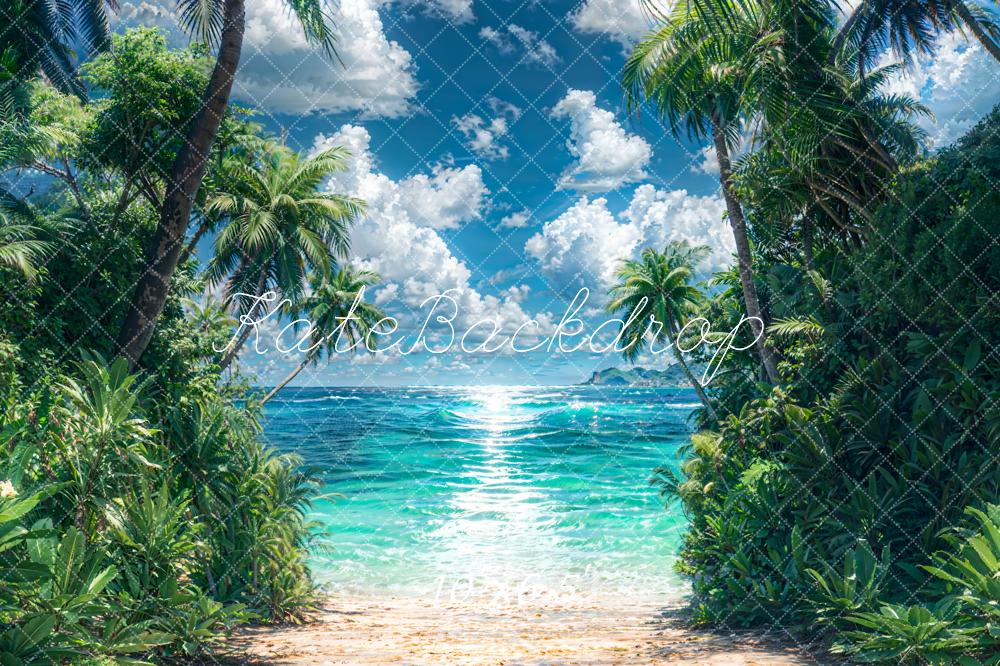 Kate Été Ensoleillé Océan Plante verte Plage Toile de fond conçue par Emetselch - Kate Backdrop FR