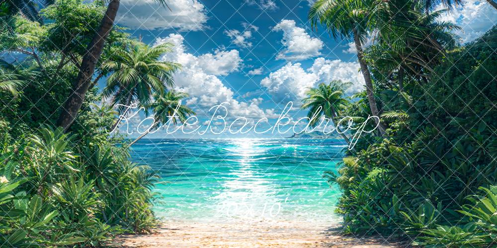 Kate Été Ensoleillé Océan Plante verte Plage Toile de fond conçue par Emetselch - Kate Backdrop FR