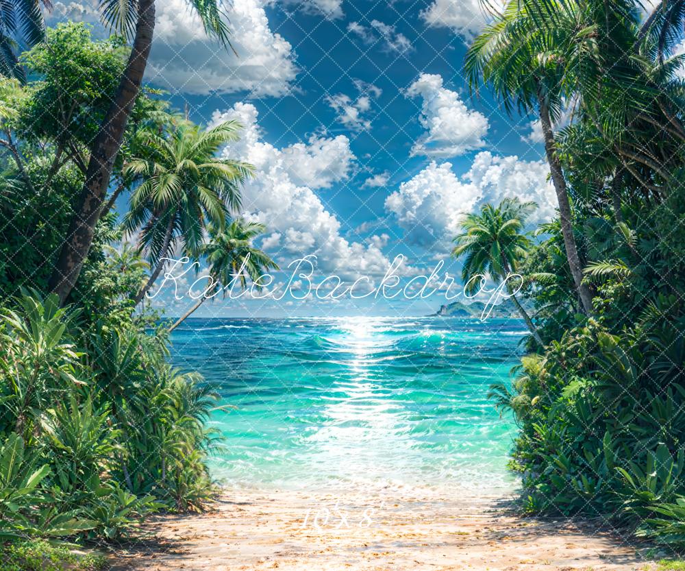 Kate Été Ensoleillé Océan Plante verte Plage Toile de fond conçue par Emetselch - Kate Backdrop FR