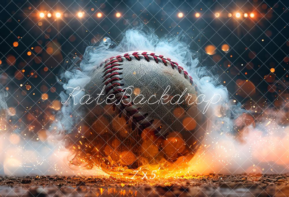 Kate Bokeh Sport Feu Fumée Baseball brûlant Toile de fond conçue par Chain Photographie - Kate Backdrop FR