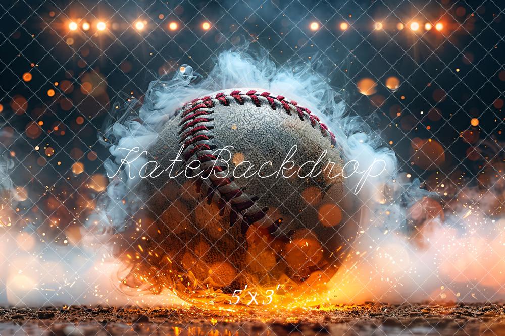 Kate Bokeh Sport Feu Fumée Baseball brûlant Toile de fond conçue par Chain Photographie - Kate Backdrop FR