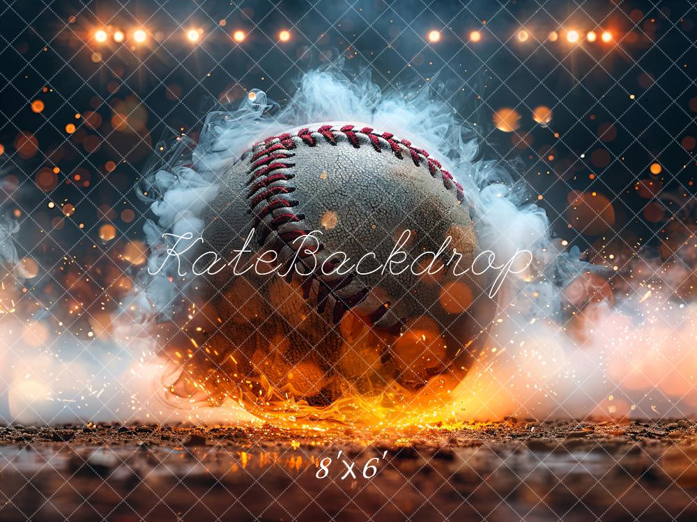 Kate Bokeh Sport Feu Fumée Baseball brûlant Toile de fond conçue par Chain Photographie - Kate Backdrop FR