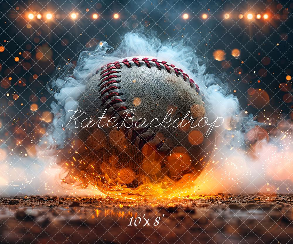 Kate Bokeh Sport Feu Fumée Baseball brûlant Toile de fond conçue par Chain Photographie - Kate Backdrop FR