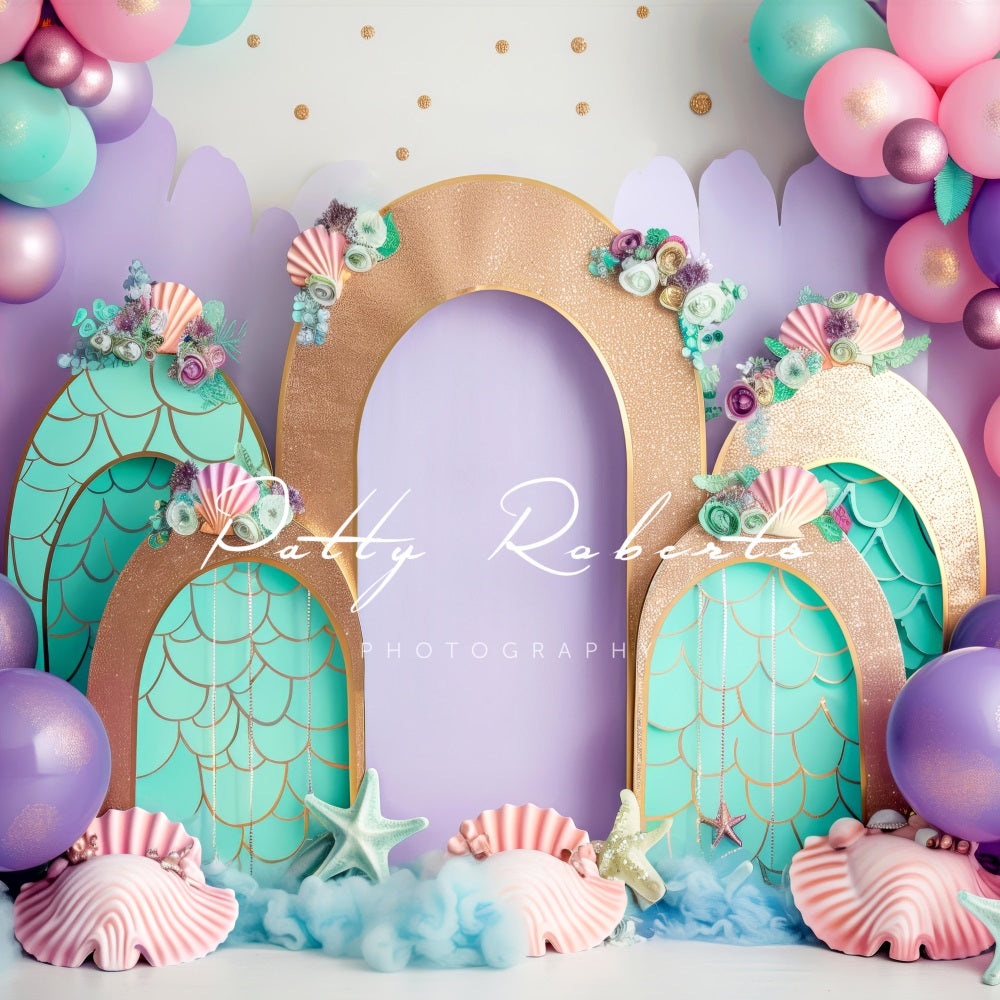 Kate Sirène Cake smash Coquille Été Ballons Toile de fond conçue par Patty Robert - Kate Backdrop FR