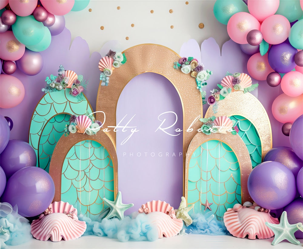 Kate Sirène Cake smash Coquille Été Ballons Toile de fond conçue par Patty Robert - Kate Backdrop FR