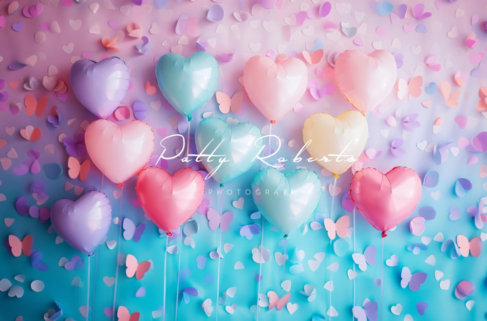 Kate Pastel Cœur Ballons Papillons Toile de fond conçue par Patty Robert - Kate Backdrop FR