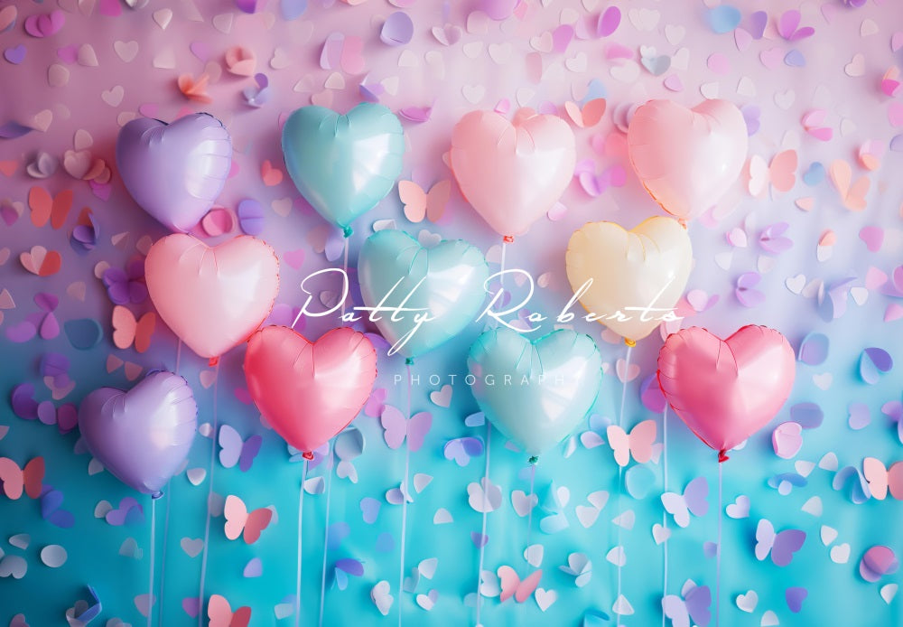 Kate Pastel Cœur Ballons Papillons Toile de fond conçue par Patty Robert - Kate Backdrop FR