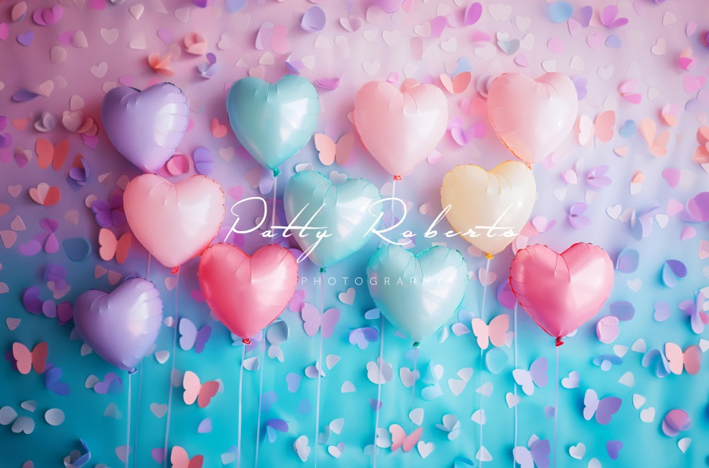 Kate Pastel Cœur Ballons Papillons Toile de fond conçue par Patty Robert - Kate Backdrop FR