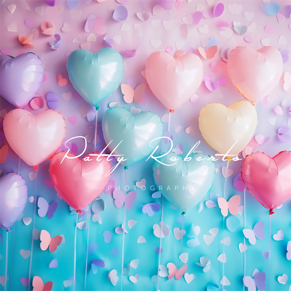 Kate Pastel Cœur Ballons Papillons Toile de fond conçue par Patty Robert - Kate Backdrop FR