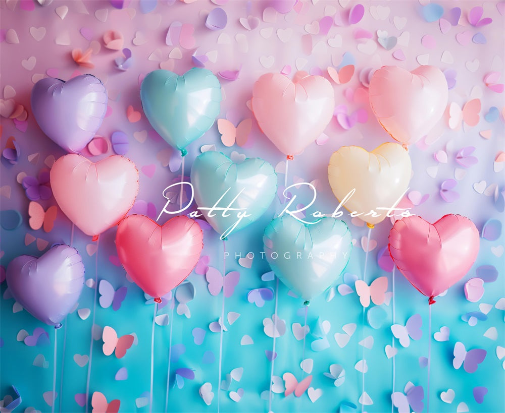 Kate Pastel Cœur Ballons Papillons Toile de fond conçue par Patty Robert - Kate Backdrop FR