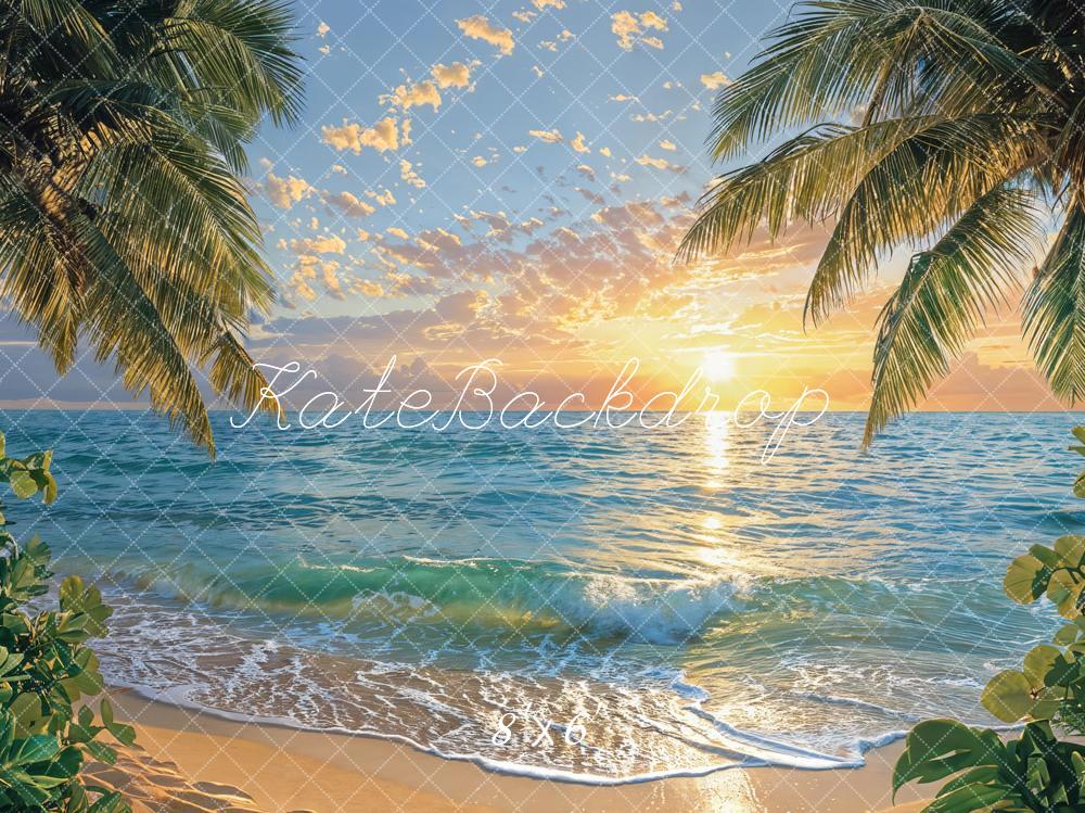 Kate Été Mer Plage Arbre Coucher de soleil Vague Toile de fond conçue par Emetselch - Kate Backdrop FR