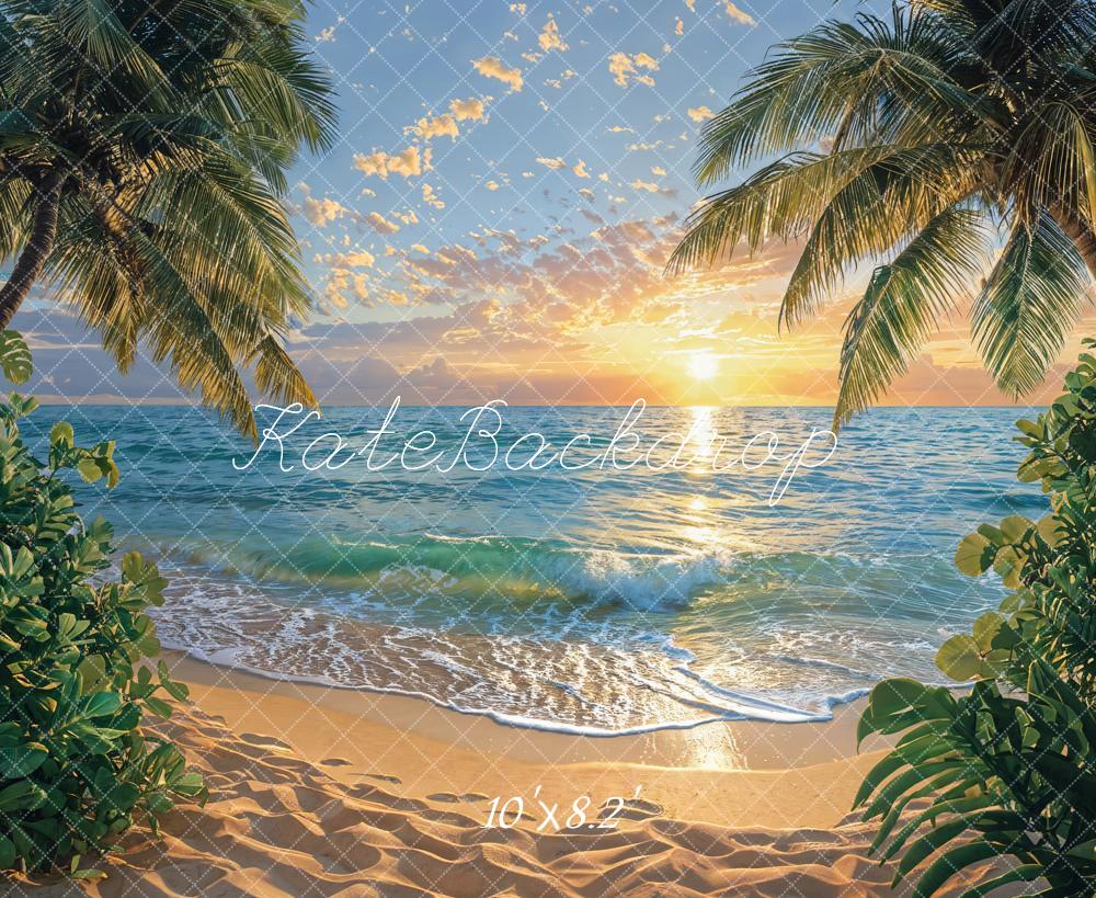 Kate Été Mer Plage Arbre Coucher de soleil Vague Toile de fond conçue par Emetselch - Kate Backdrop FR