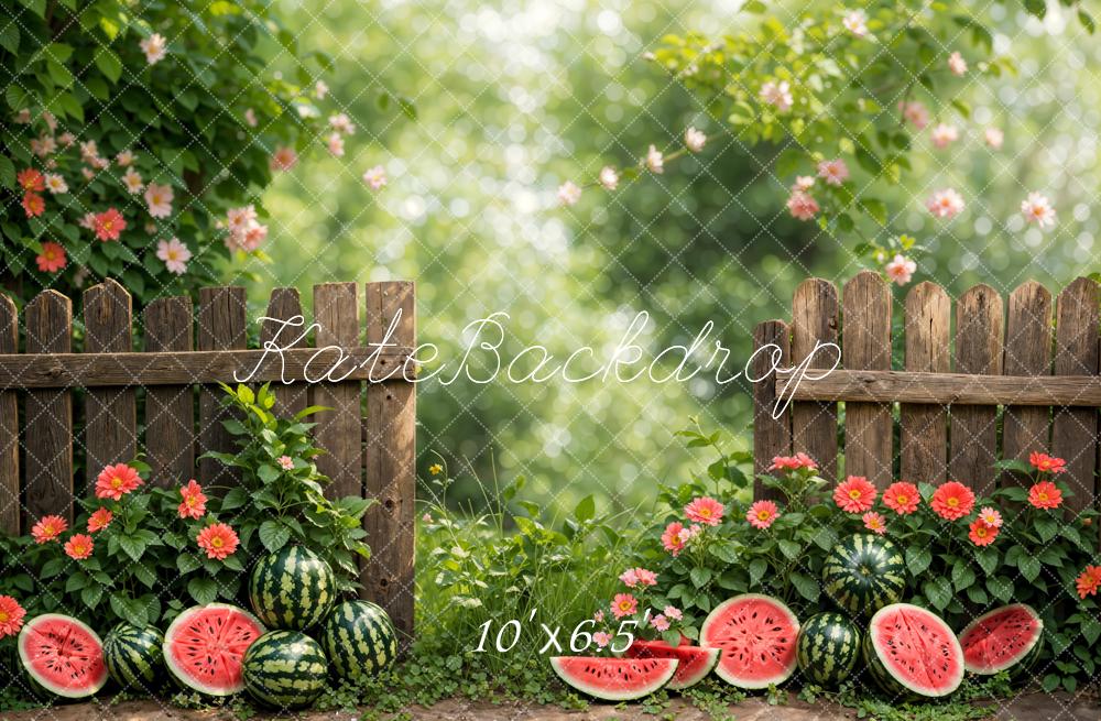 Kate Été Bokeh Plante verte Fleurs Pastèque Clôture Toile de fond conçue par Emetselch - Kate Backdrop FR