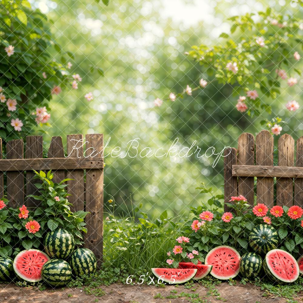 Kate Été Bokeh Plante verte Fleurs Pastèque Clôture Toile de fond conçue par Emetselch - Kate Backdrop FR