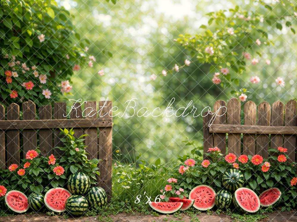 Kate Été Bokeh Plante verte Fleurs Pastèque Clôture Toile de fond conçue par Emetselch - Kate Backdrop FR