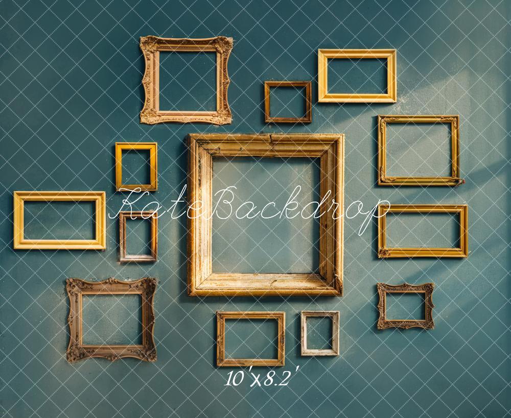 Kate Rétro Beaux-Arts Cadre photo doré Mur Vert Toile de fond conçue par Chain Photographie - Kate Backdrop FR