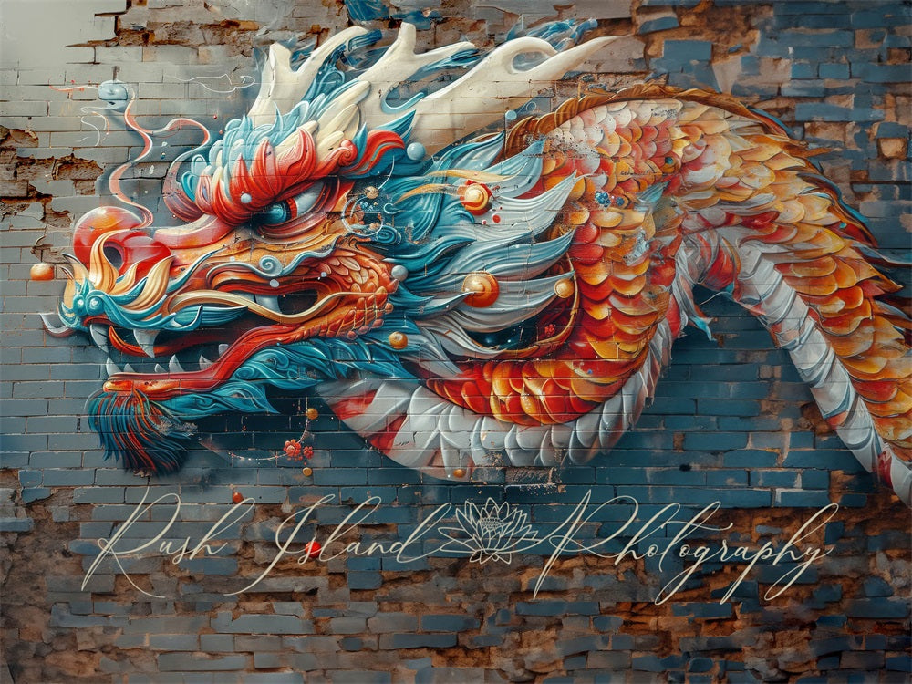 Kate Dragon Mur de briques Graffiti Toile de fond conçue par Laura Bybee - Kate Backdrop FR