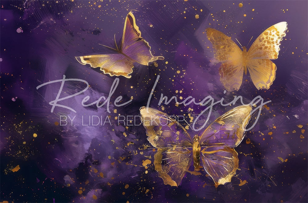 Kate Violet et Doré Papillons Beaux-Arts Toile de fond conçue par Lidia Redekopp - Kate Backdrop FR