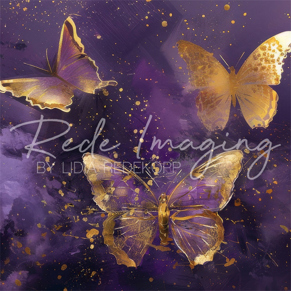 Kate Violet et Doré Papillons Beaux-Arts Toile de fond conçue par Lidia Redekopp - Kate Backdrop FR