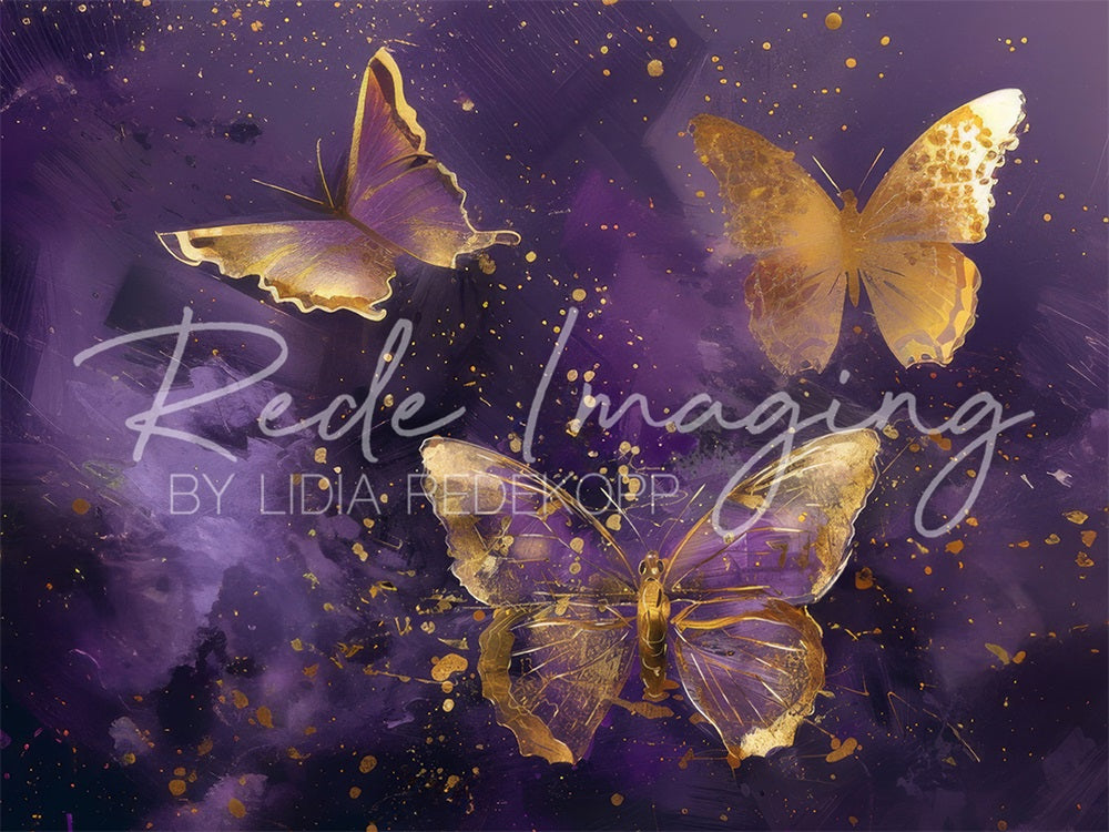 Kate Violet et Doré Papillons Beaux-Arts Toile de fond conçue par Lidia Redekopp - Kate Backdrop FR