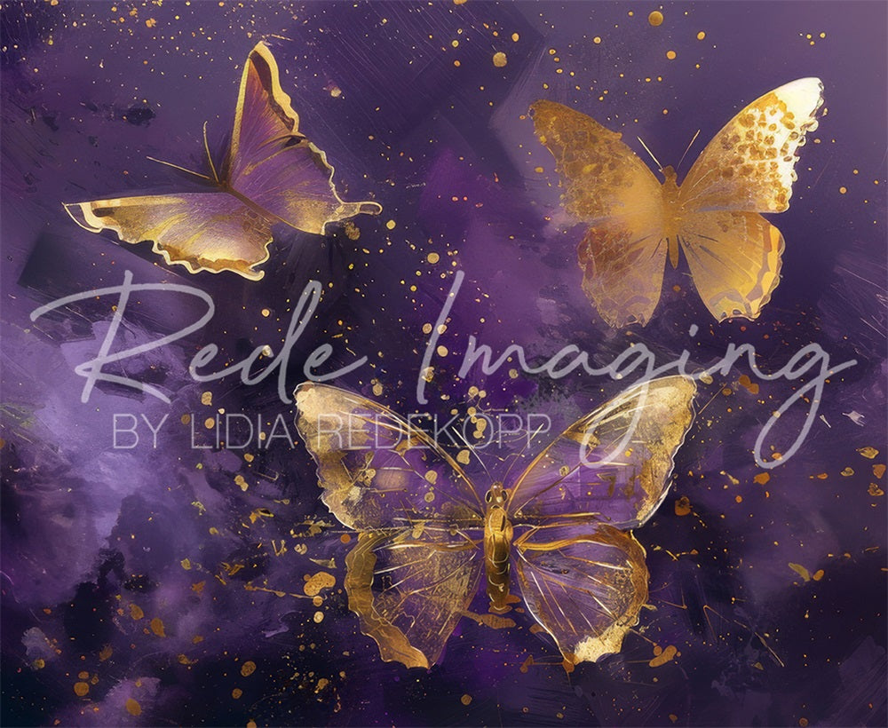 Kate Violet et Doré Papillons Beaux-Arts Toile de fond conçue par Lidia Redekopp - Kate Backdrop FR