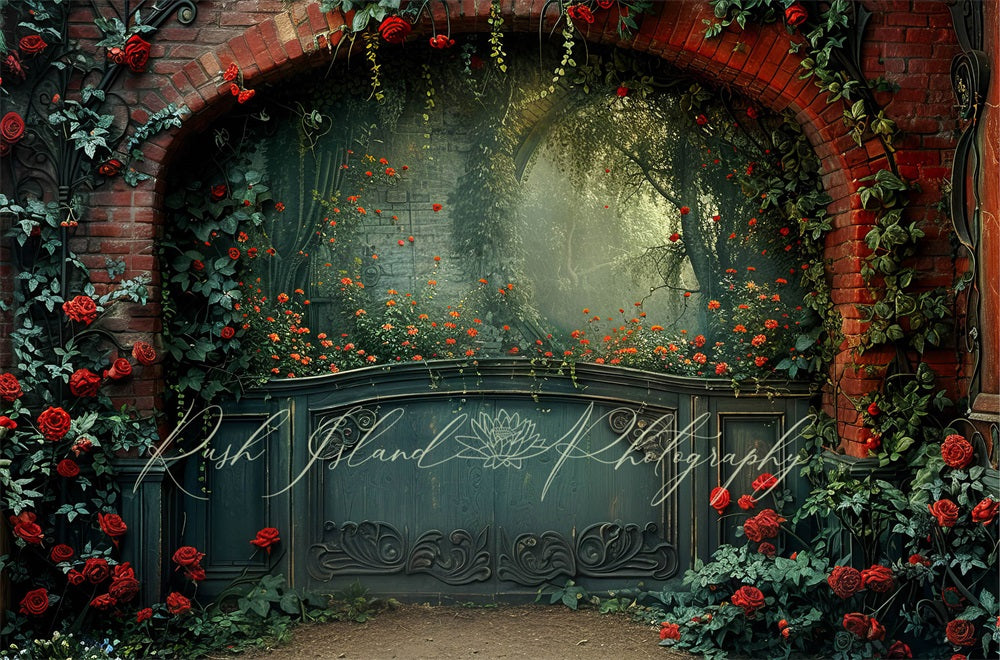 Kate Rose Grimpante Arche de brique Vert Toile de fond conçue par Laura Bybee - Kate Backdrop FR