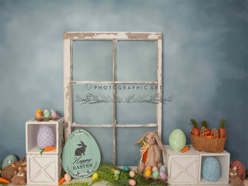 Kate Pâques Oeufs Porte Mur Bleu Lapin Toile de fond conçue par Jenna Onyia - Kate Backdrop FR