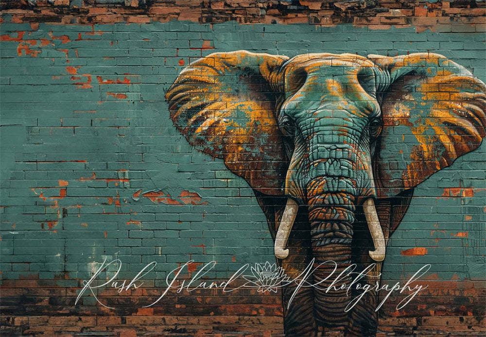 Kate Éléphant Mur de briques Graffiti Toile de fond conçue par Laura Bybee