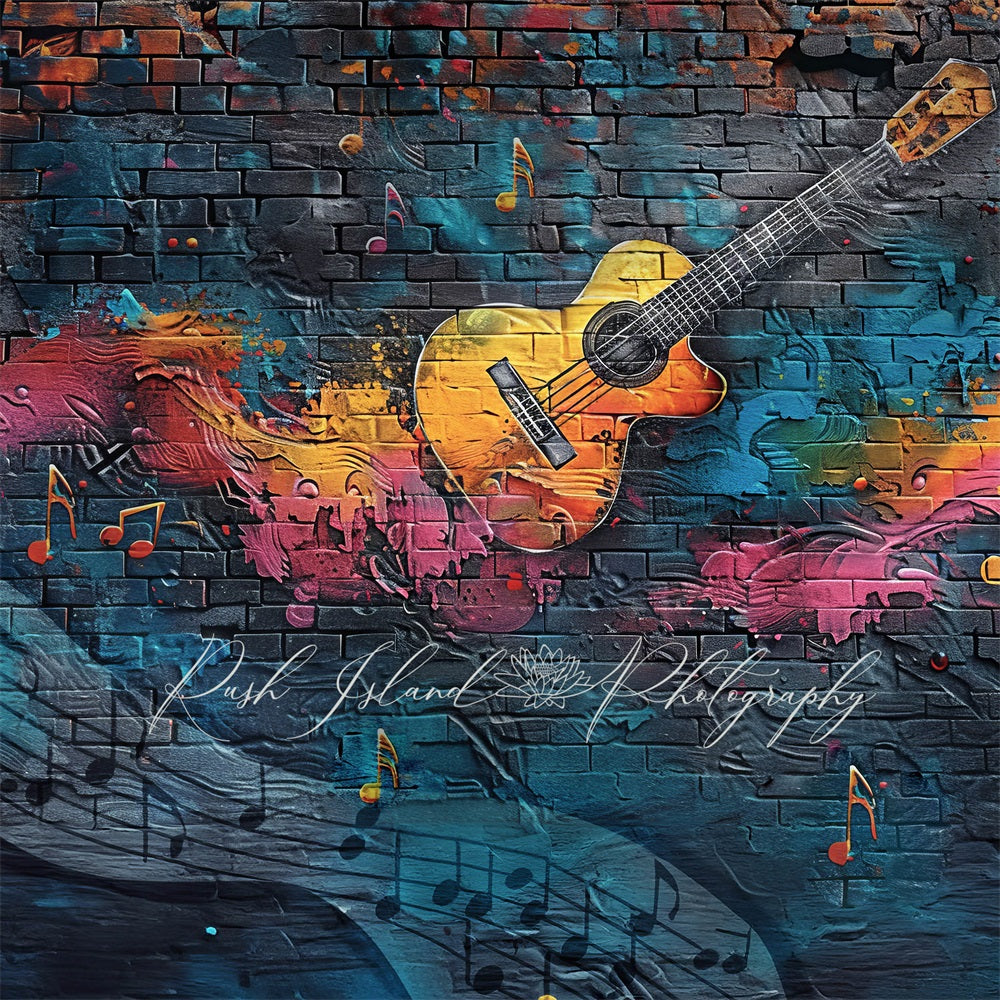 Kate Guitare Musique Mur de briques Graffiti Toile de fond conçue par Laura Bybee