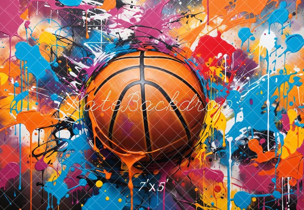 Kate Rétro Graffiti Basket-ball Cool Sport Coloré Toile de fond conçue par Chain Photographie - Kate Backdrop FR