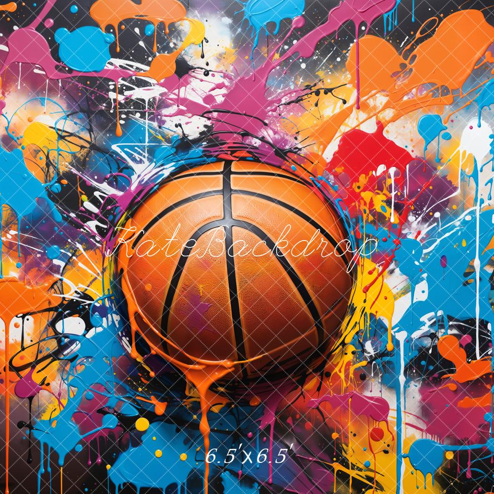 Kate Rétro Graffiti Basket-ball Cool Sport Coloré Toile de fond conçue par Chain Photographie - Kate Backdrop FR
